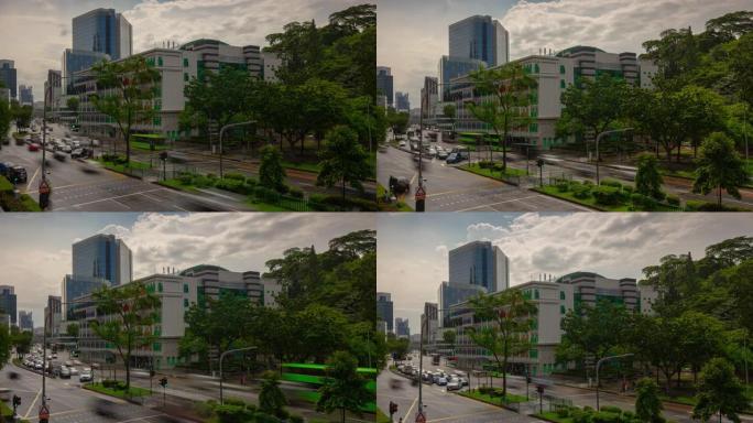 雨天新加坡城市交通街屋顶全景延时4k