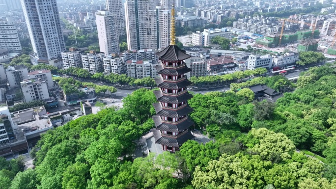 温州九山公园松台山净光塔新国光大厦航拍