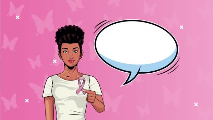 乳腺癌宣传月海报，非洲裔妇女举起粉红丝带