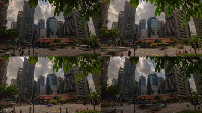 阳光灿烂的一天新加坡市中心著名市场交通街延时全景4k
