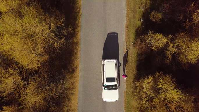 女子徒步 女子搭车 搭越野车公路开车招手