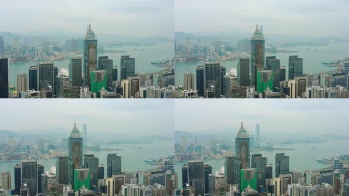 香港4k日间城市景观市中心海湾空中全景