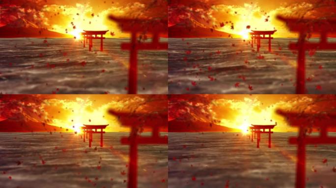 枫叶陆地景观太阳升起循环动画