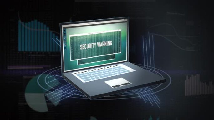 数字生成笔记本电脑动画屏幕上的互联网安全警告。在屏幕上病毒警告消息。