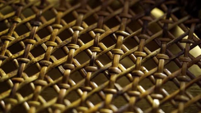 甘蔗或柳编背景-显示篮子交错编织结构的细节