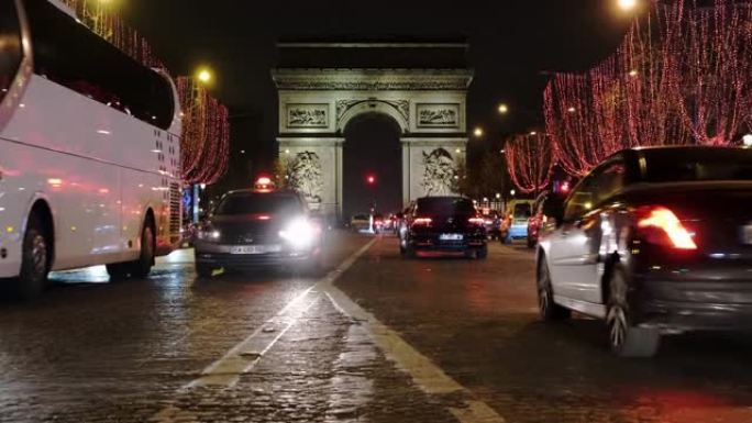 凯旋 (arc de triumph) 著名地标的夜间镜头代替了法国爱丽舍宫巴黎50fps镜头