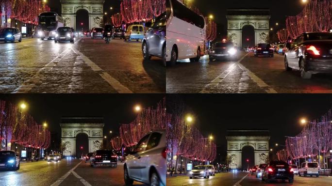 凯旋 (arc de triumph) 著名地标的夜间镜头代替了法国爱丽舍宫巴黎50fps镜头