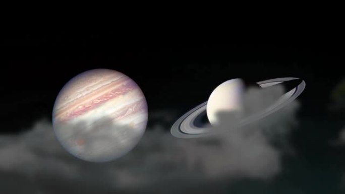 土星和木星在夜空、冬至和罕见现象上升起剪影云