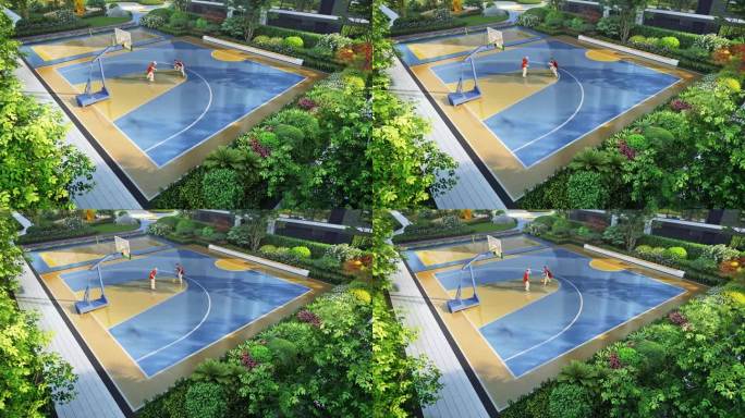 住宅小区篮球场运动场三维动画
