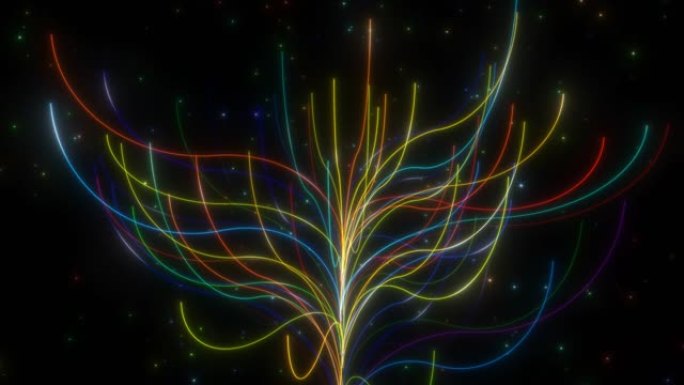 抽象霓虹辉光树和闪亮粒子星-4k无缝循环运动背景动画