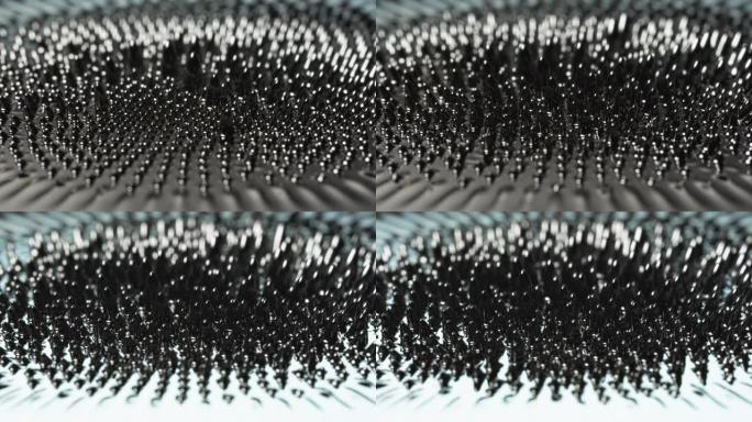 闪烁的黑白金属磁性铁磁流体，视觉效果看起来像液态金属。科幻、科学、游戏玩家和VJ背景。