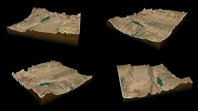 美国大峡谷地形图3D渲染360度循环动画