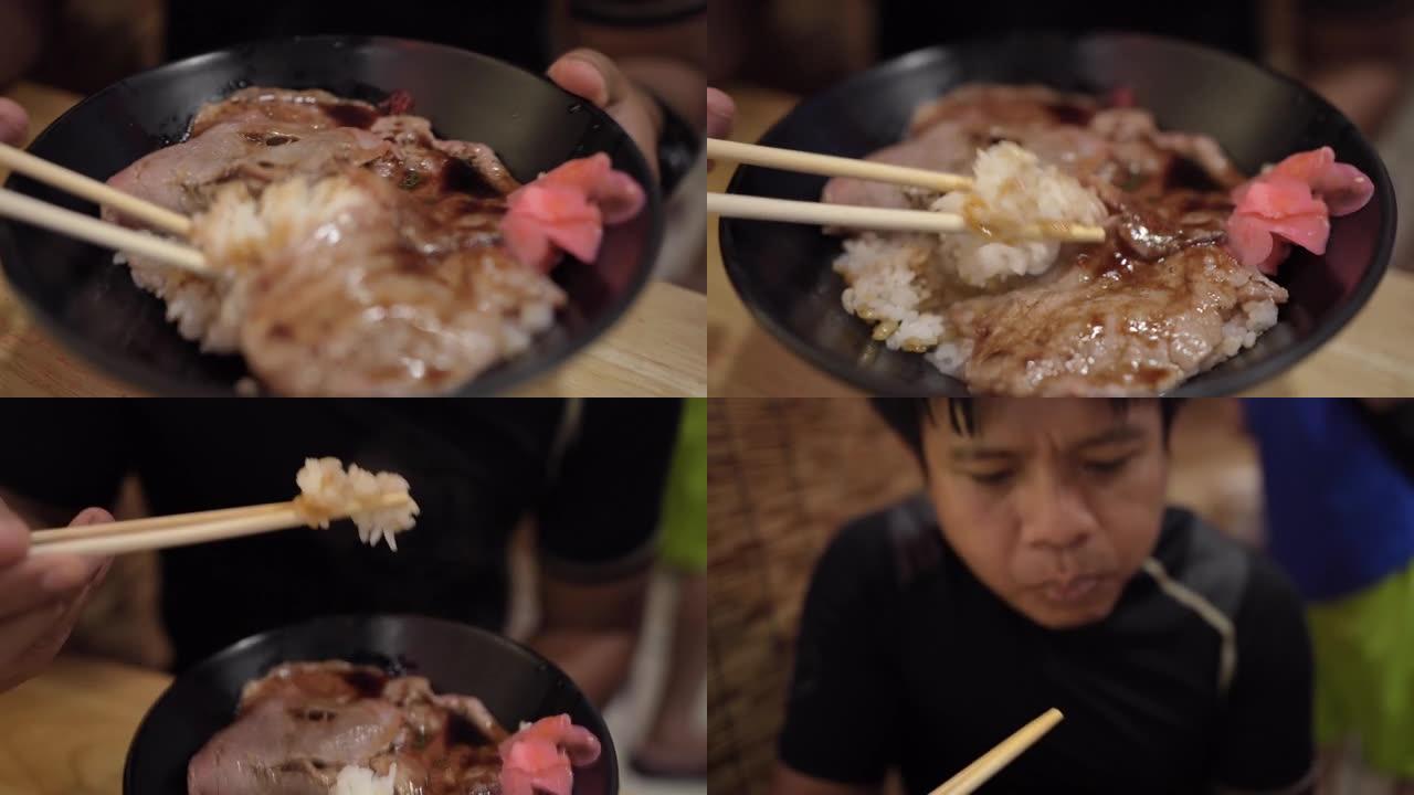 男人吃日本食物