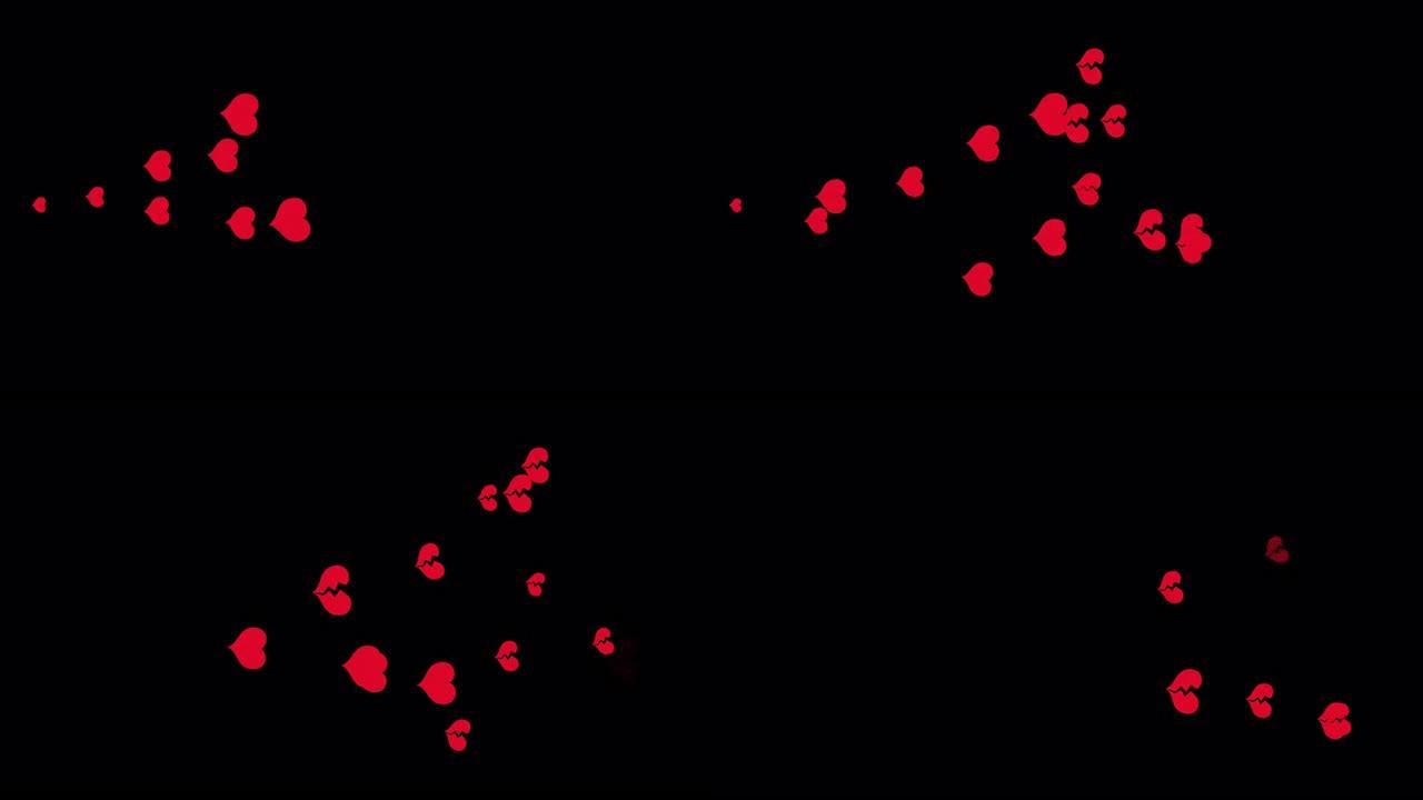 破裂并破碎成碎片的心形动画。破碎分离心的象征。红心碎了。悲伤的象征，不爱，它伤害，单相思，疾病。4K