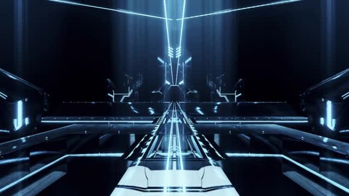 4k复古未来科幻城市飞越。VJ 3D动画为EDM音乐视频，视频游戏介绍。4k运动设计