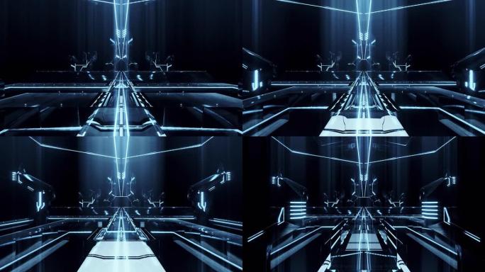 4k复古未来科幻城市飞越。VJ 3D动画为EDM音乐视频，视频游戏介绍。4k运动设计
