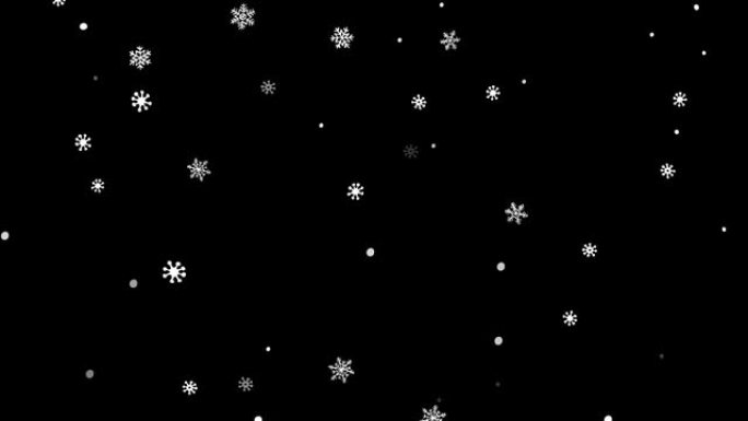 冬季假期黑色背景上的动画雪花。雪花飘落的视频