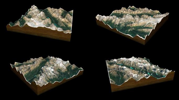 班夫国家公园地图3D渲染360度循环动画