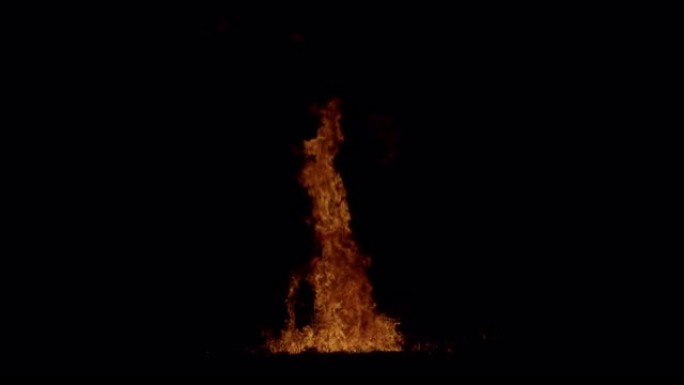 从顶部坠落的物体上的火焰与地面爆炸隔离在黑色背景4k