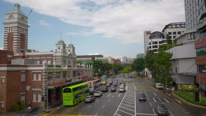 晴天新加坡市中心交通街中央消防局人行天桥慢动作全景4k