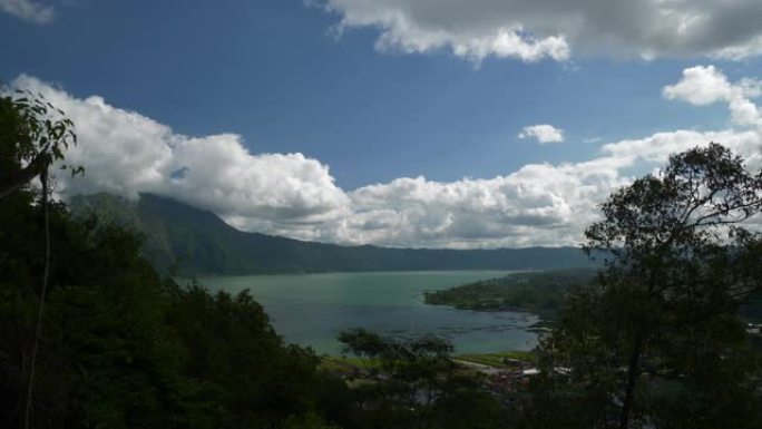 巴厘岛著名火山湖山顶部全景4k印度尼西亚