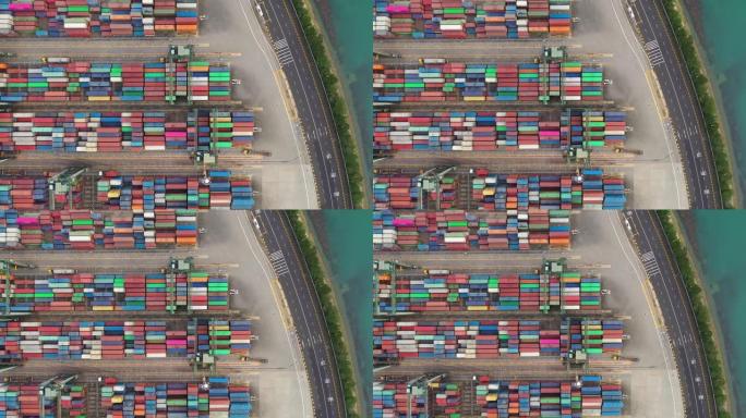 晚上时间新加坡城市世界著名集装箱港口交通湾空中俯拍全景4k
