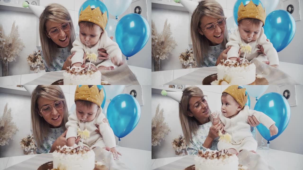 幸福家庭一起庆祝宝宝头6个月的慢镜头视频