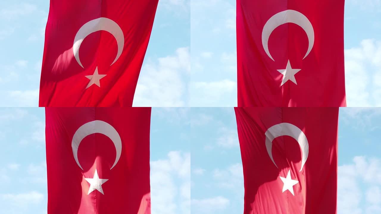 土耳其国旗上飘扬着红白相间的新月星
