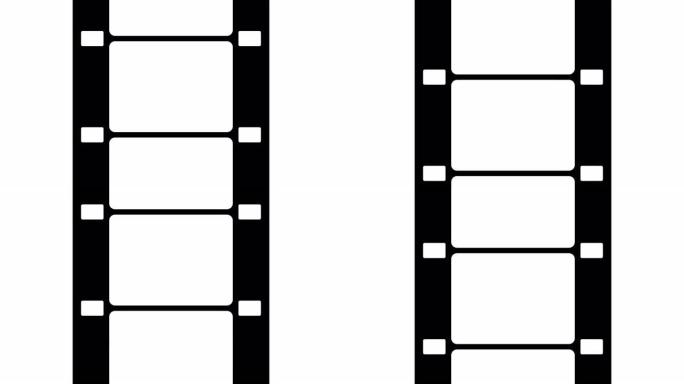 16毫米胶条移动在白色背景。白色屏幕上无缝循环的视频片段。抽象薄膜条设计模板。