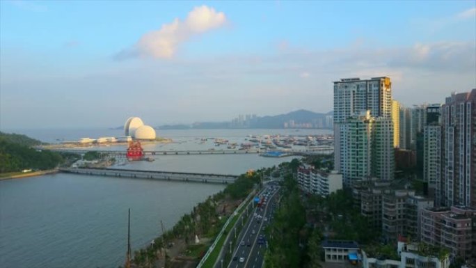 珠海城市景观交通湾路歌剧院岛空中全景4k中国