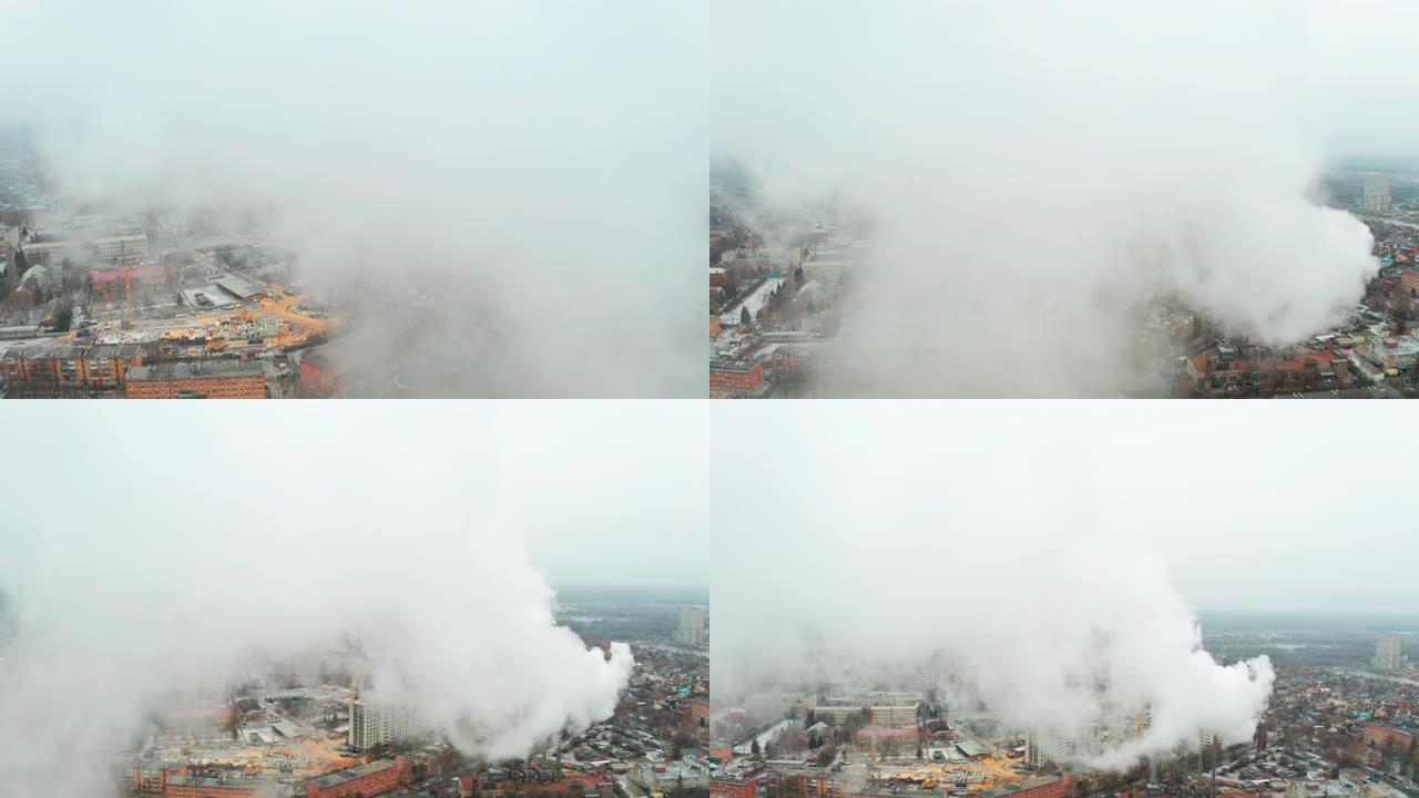 城市上空的一团刺鼻的烟雾-哈尔科夫热工业站的空气污染