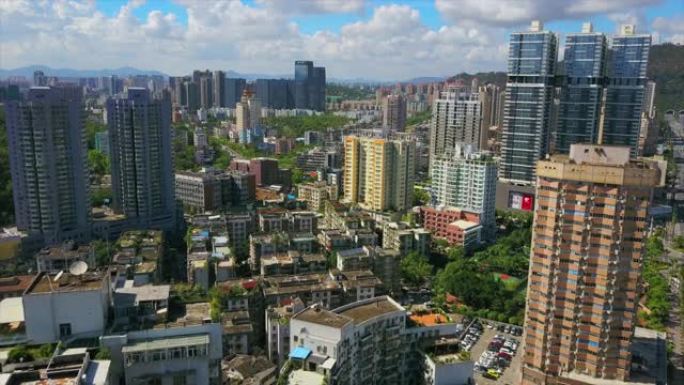 珠海城市景观晴天公寓楼空中全景4k中国