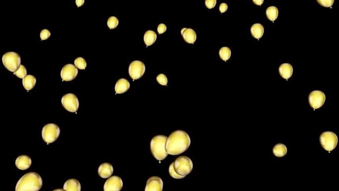 明亮的氦气球无休止地飞起来。在孤立的背景上有很多黄色的现实球。