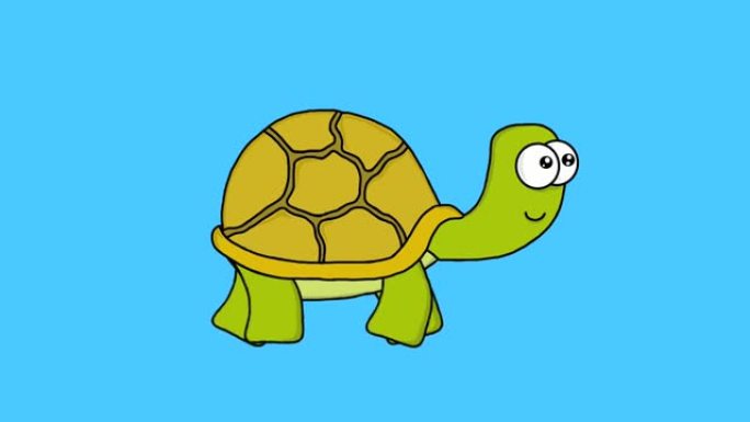一只行走的绿海龟的动画视频