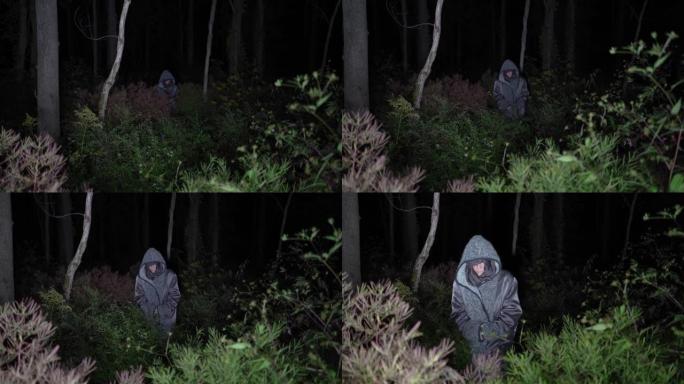 可怕的老妇人在黑暗的树林中走近。