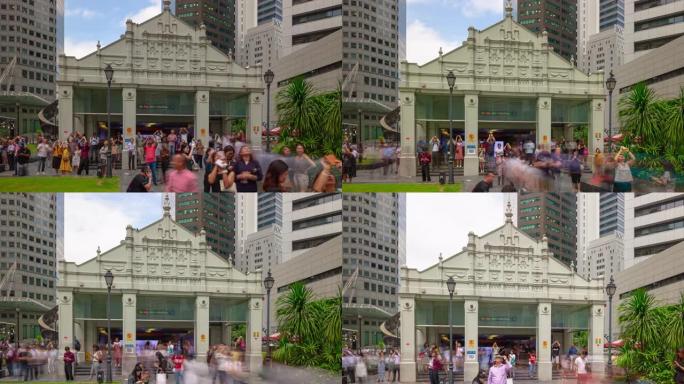 白天时间新加坡市中心著名的满月月食拥挤的方形延时全景4k