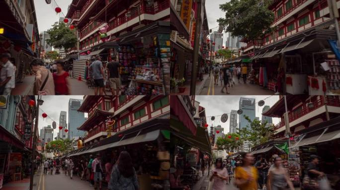 白天时间新加坡城市中国城著名寺庙步行街步行延时全景4k