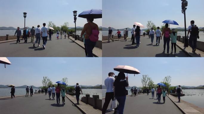 杭州西湖断桥下坡镜头