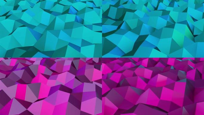 3d渲染低多边形几何表面。计算机生成抽象彩虹色挥舞背景