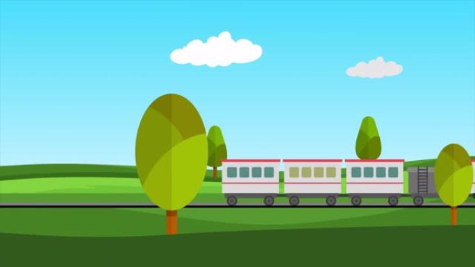 4k卡通2D动画-乡村背景下的火车动画