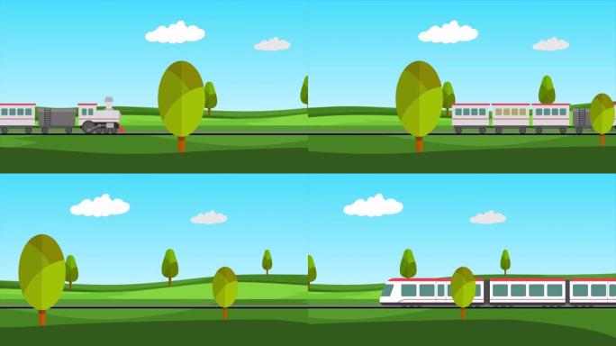 4k卡通2D动画-乡村背景下的火车动画