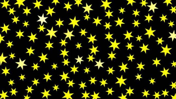 动画黄色星星闪耀。矢量插图孤立在黑色背景上。