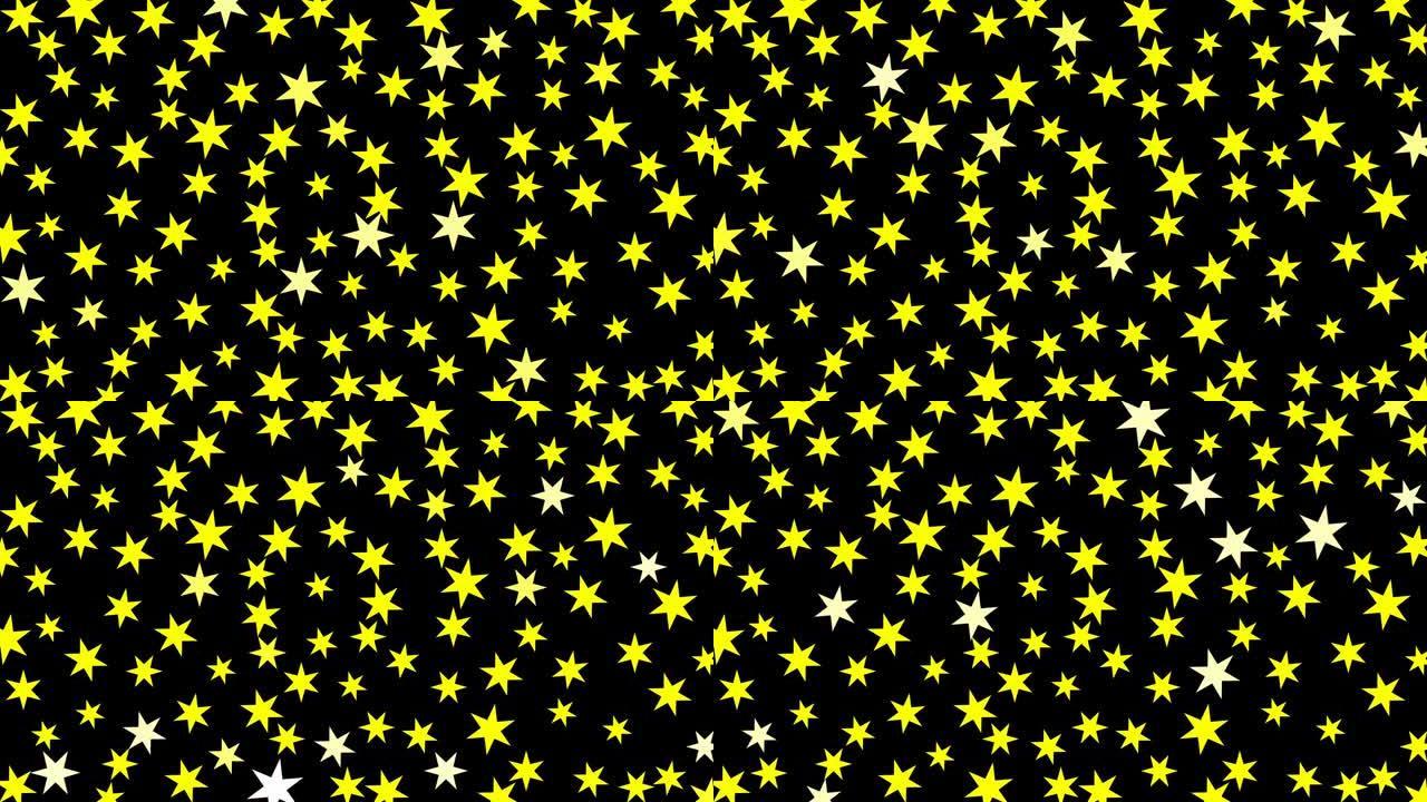 动画黄色星星闪耀。矢量插图孤立在黑色背景上。