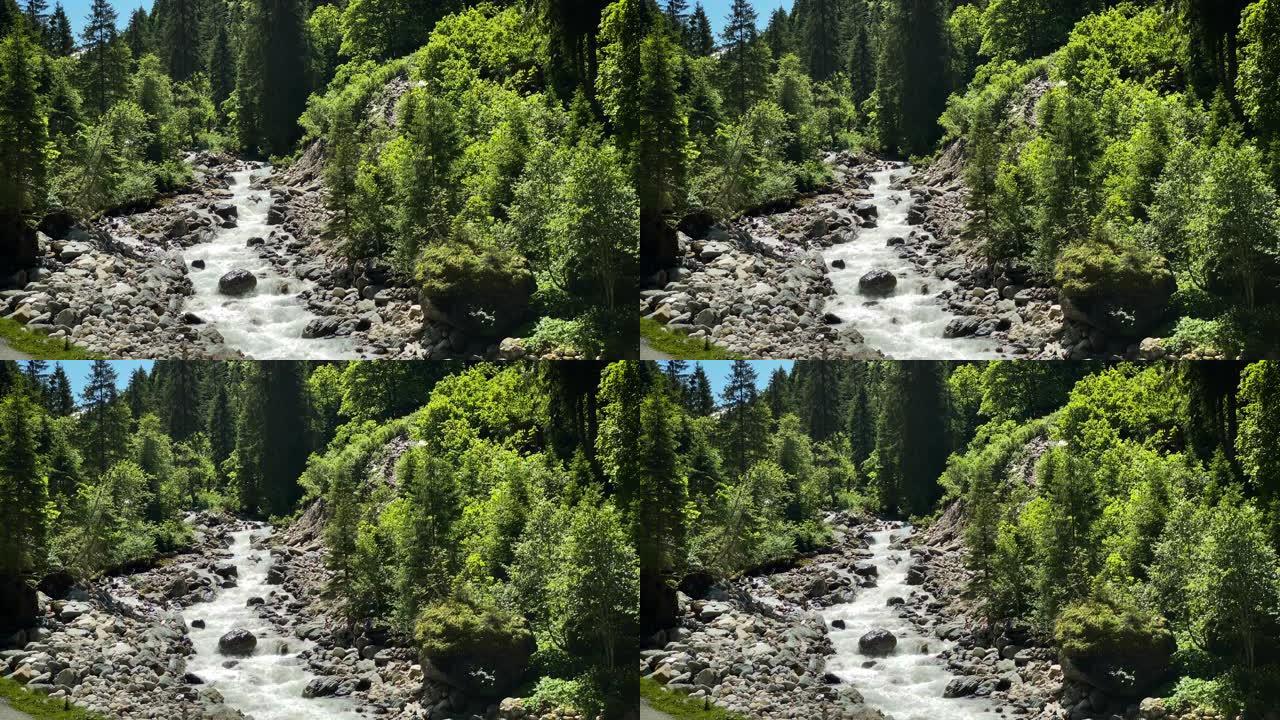 高山溪流森林海氧吧瀑布溪流水