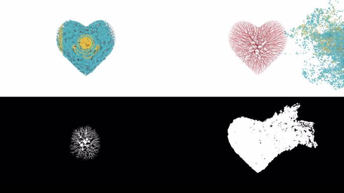 哈萨克斯。12月16日。独立日。心动画与阿尔法磨砂。花朵形成心形。