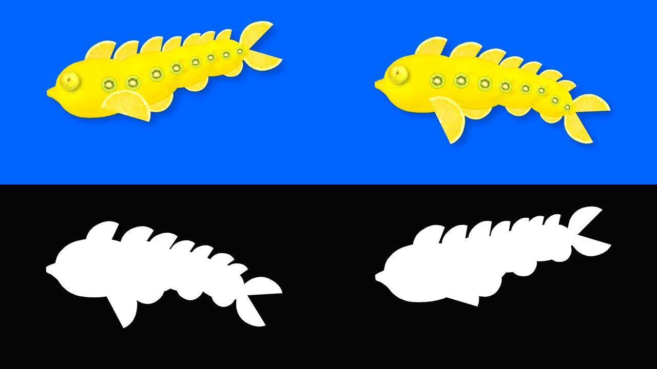 用柠檬制成的黄色鱼的循环动画视频