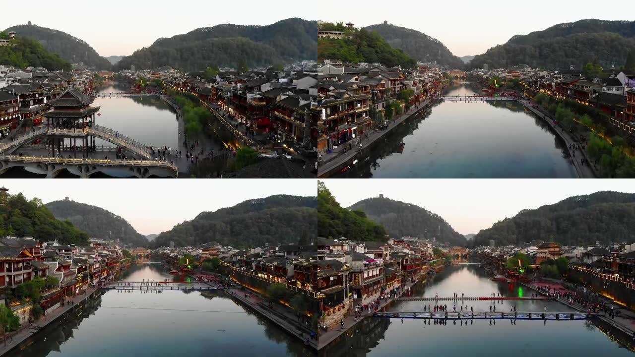 凤凰古镇无人机的鸟瞰图。凤凰古城凤凰古镇或凤凰县是中国湖南省的一个县。