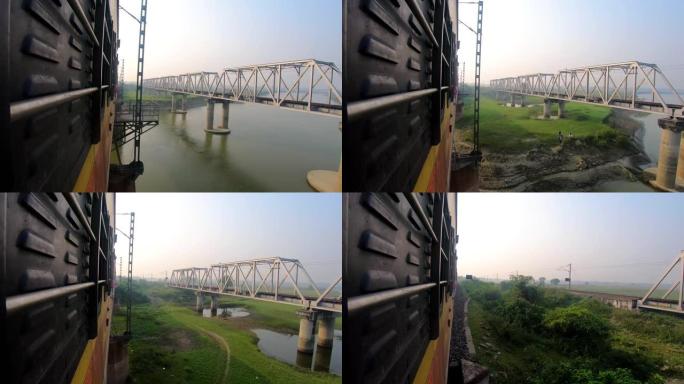 从不同独特的角度拍摄穿越铁桥的火车运行镜头