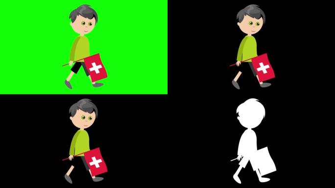 卡通动画男孩/带瑞士国旗