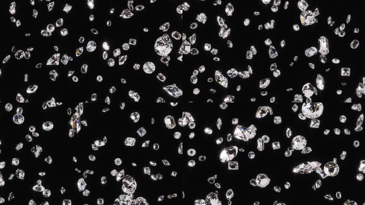 美丽闪亮的钻石宝石落在慢动作-4k无缝循环运动背景动画